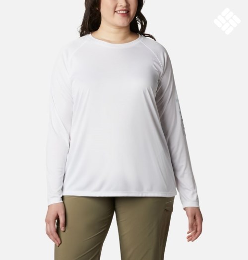 Hanorace Columbia PFG Tidal Tee II Long Sleeve Dama Albi | Plus Size BD90QZS71